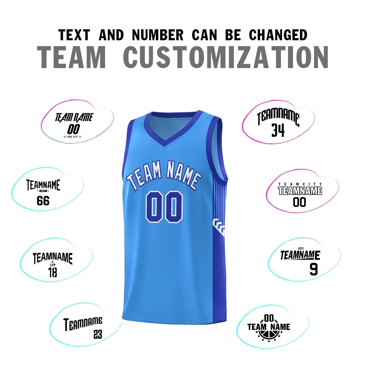 Custom Powder Blue White-Royal Side Stripe Fashion Sports Uniform Basketball Jersey