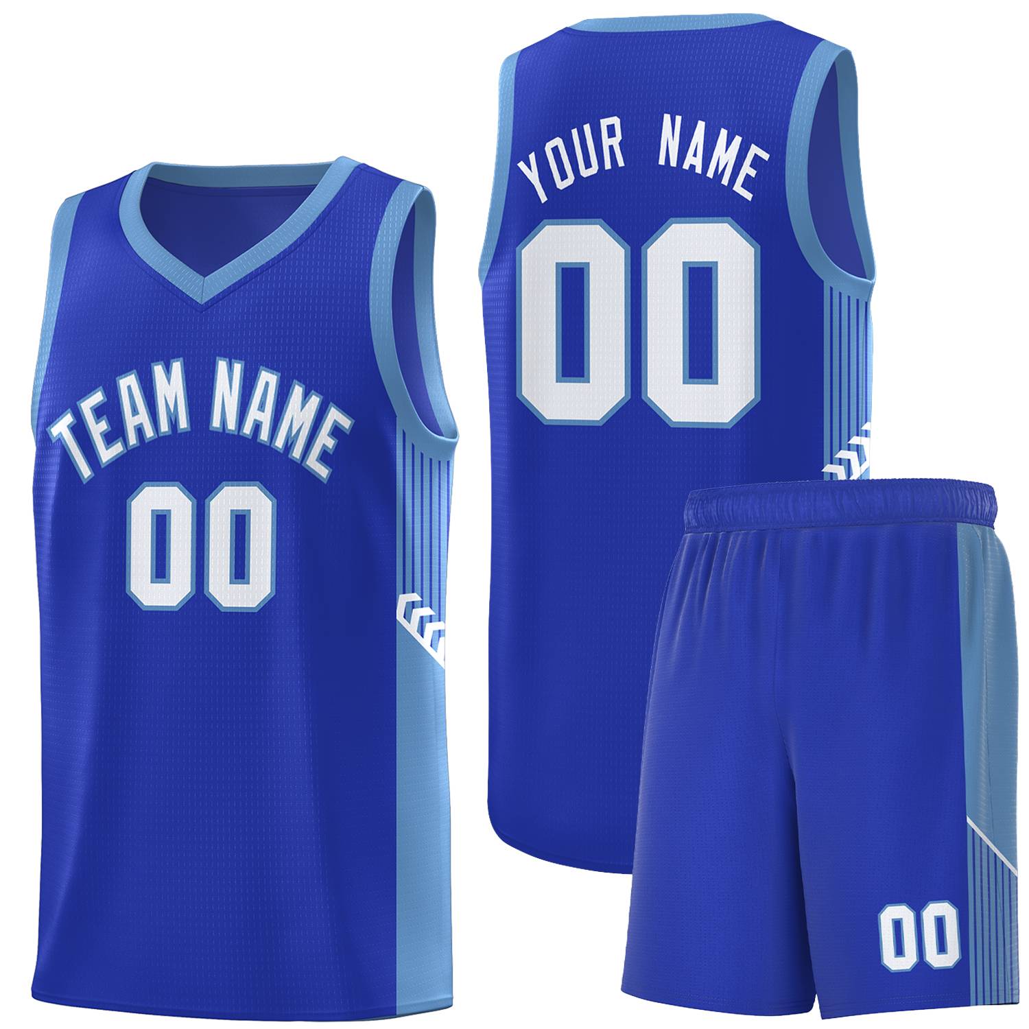 Custom Royal White-Light Blue Side Stripe Fashion Sports Uniform Basketball Jersey