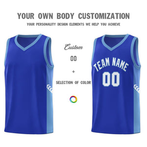 Custom Royal White-Light Blue Side Stripe Fashion Sports Uniform Basketball Jersey