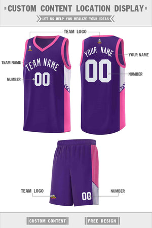 Custom Purple White Side Stripe Fashion Sports Uniform Basketball Jersey