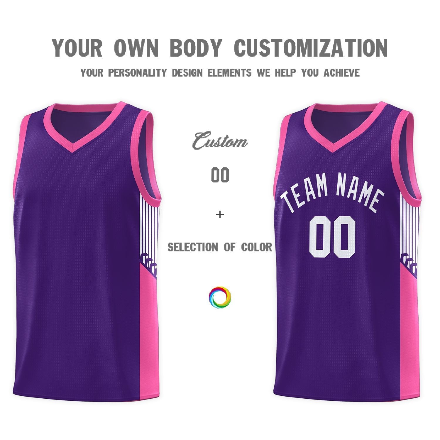 Custom Purple White Side Stripe Fashion Sports Uniform Basketball Jersey