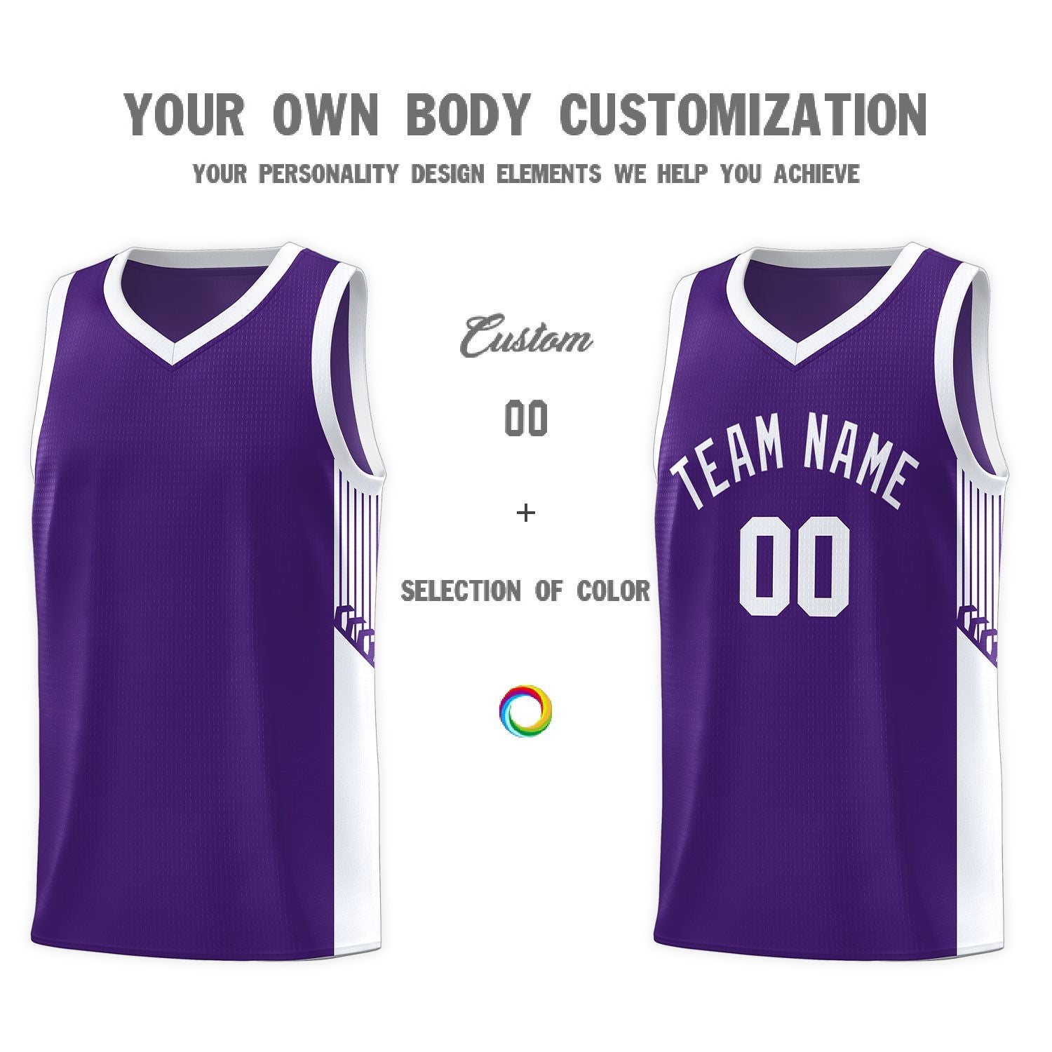 Custom Purple White Side Stripe Fashion Sports Uniform Basketball Jersey