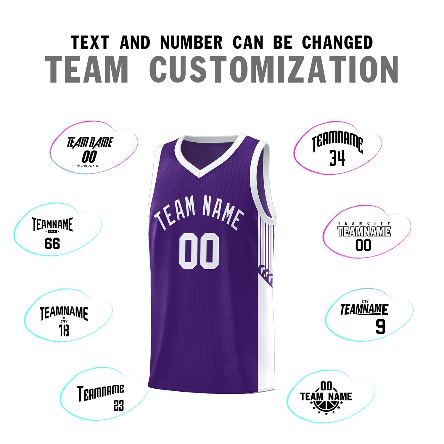 Custom Purple White Side Stripe Fashion Sports Uniform Basketball Jersey