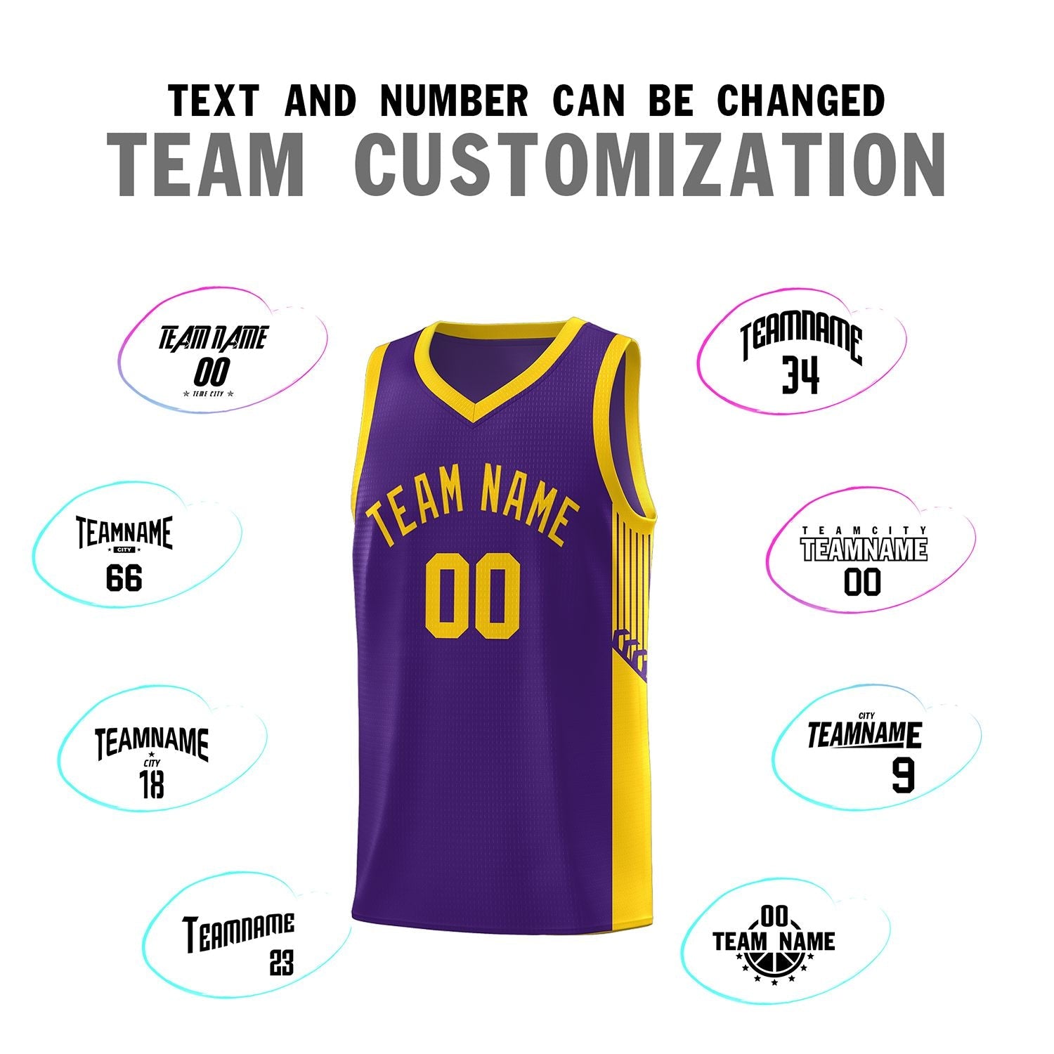 Custom Purple Gold Side Stripe Fashion Sports Uniform Basketball Jersey