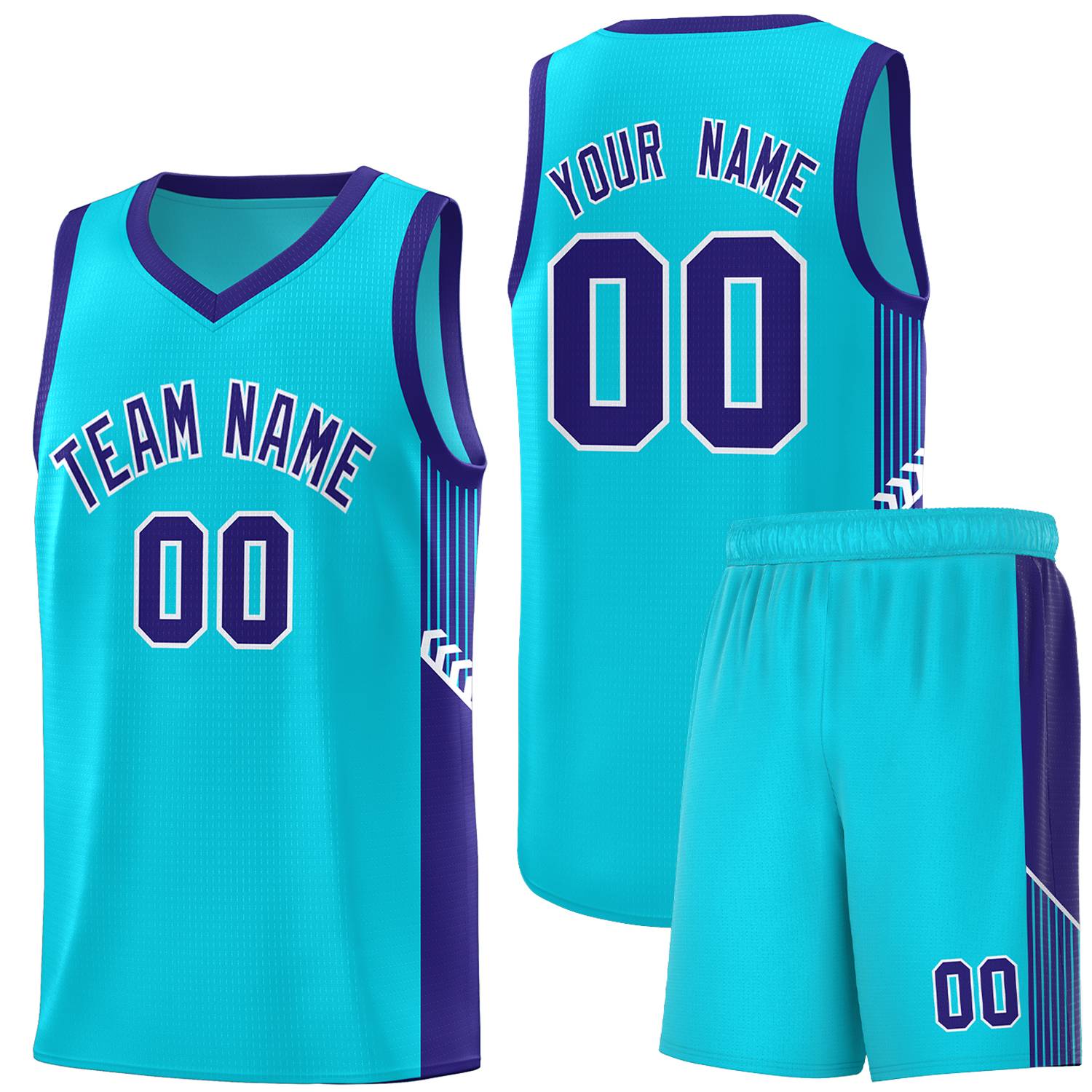 Custom Light Blue Royal-White Side Stripe Fashion Sports Uniform Basketball Jersey