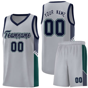 Custom Gray Navy-White Side Stripe Fashion Sports Uniform Basketball Jersey