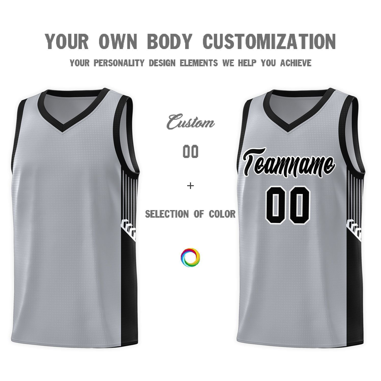 Custom Gray Black-White Side Stripe Fashion Sports Uniform Basketball Jersey