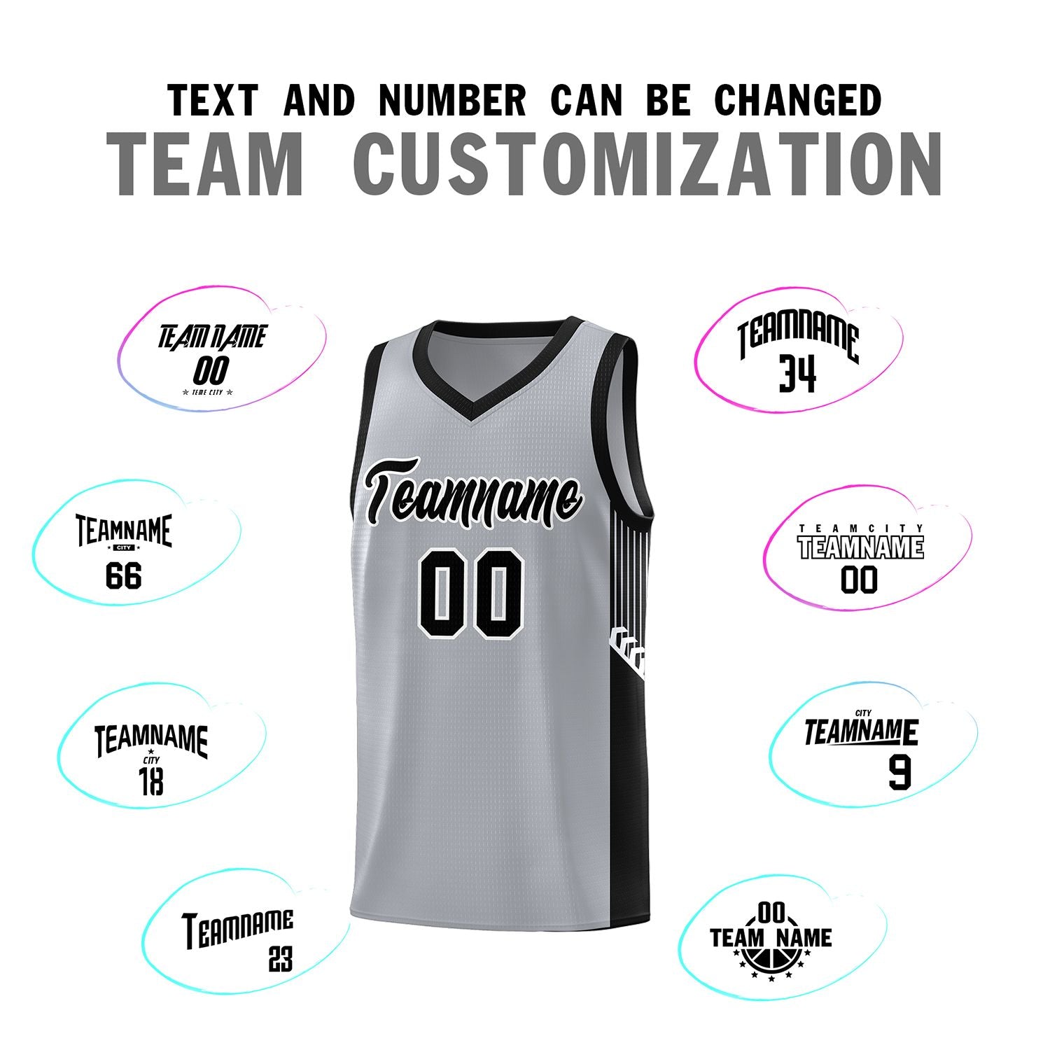 Custom Gray Black-White Side Stripe Fashion Sports Uniform Basketball Jersey