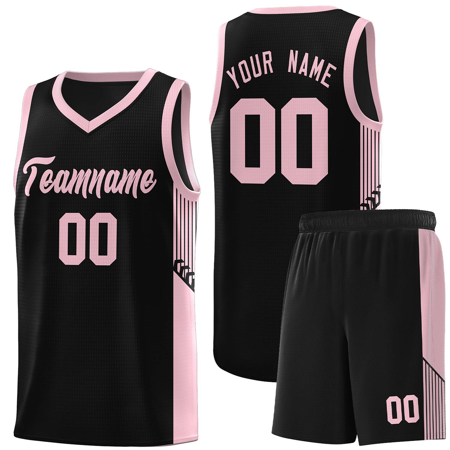 Custom Black Pink Side Stripe Fashion Sports Uniform Basketball Jersey