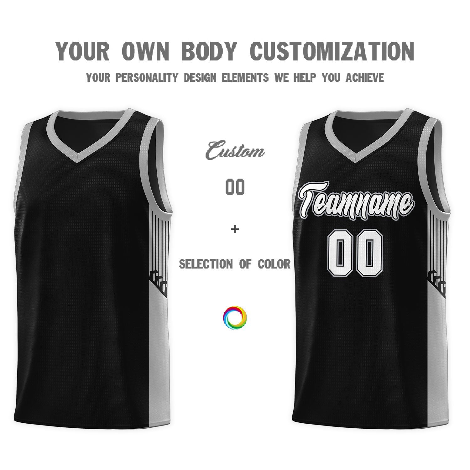 Custom Black White Side Stripe Fashion Sports Uniform Basketball Jersey