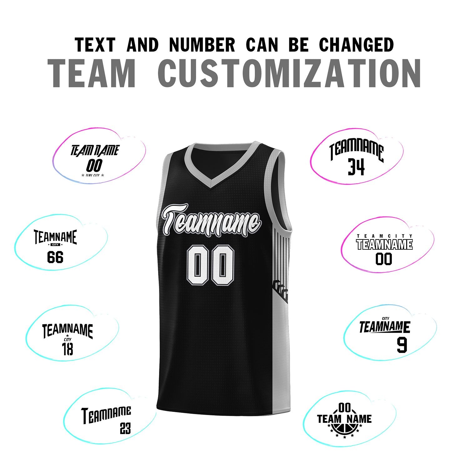 Custom Black White Side Stripe Fashion Sports Uniform Basketball Jersey