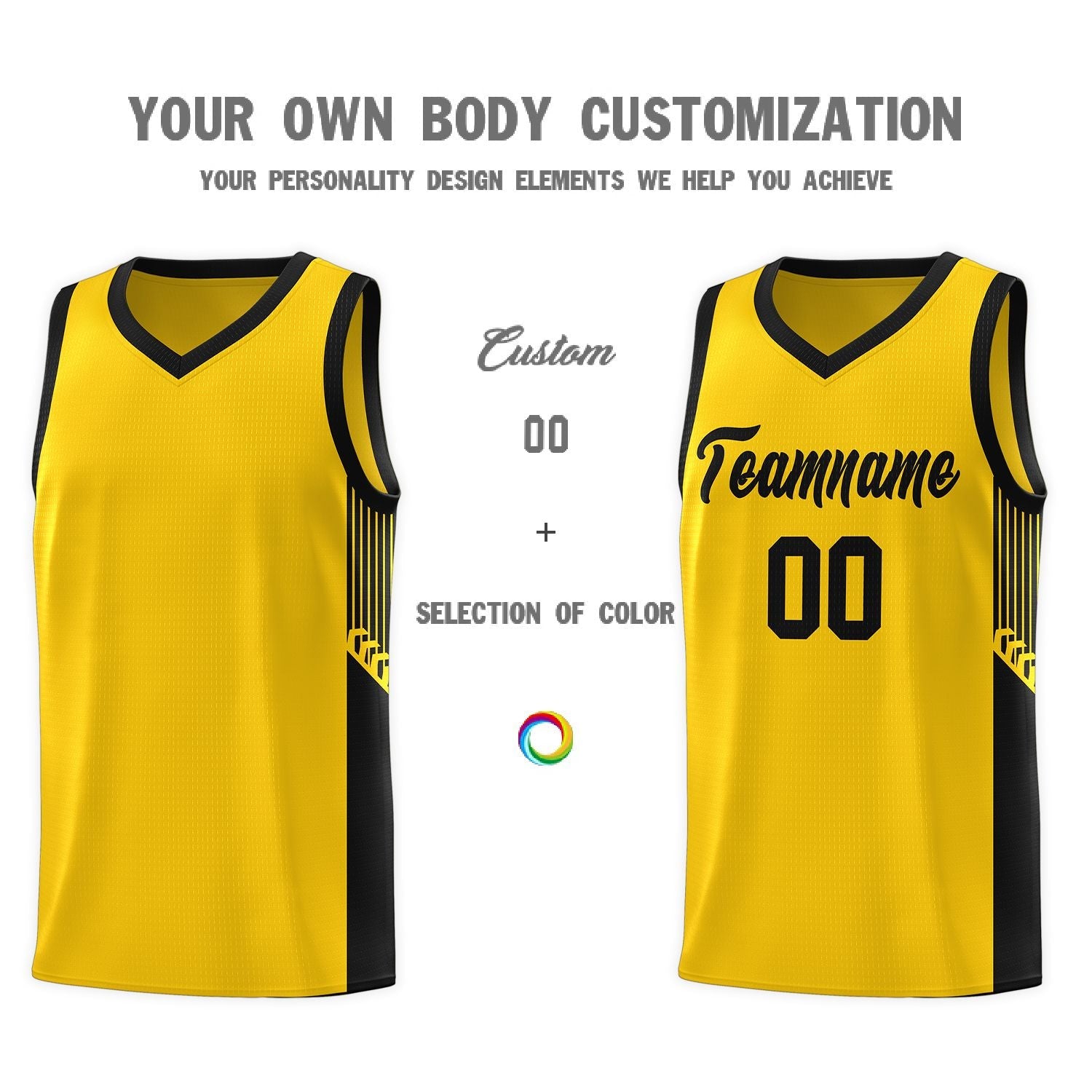 Custom Gold Black Side Stripe Fashion Sports Uniform Basketball Jersey