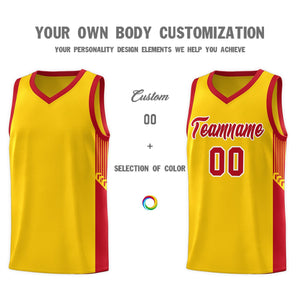 Custom Gold Red-White Side Stripe Fashion Sports Uniform Basketball Jersey