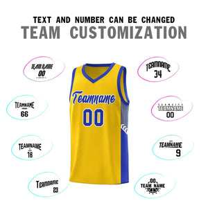 Custom Gold Royal-White Side Stripe Fashion Sports Uniform Basketball Jersey