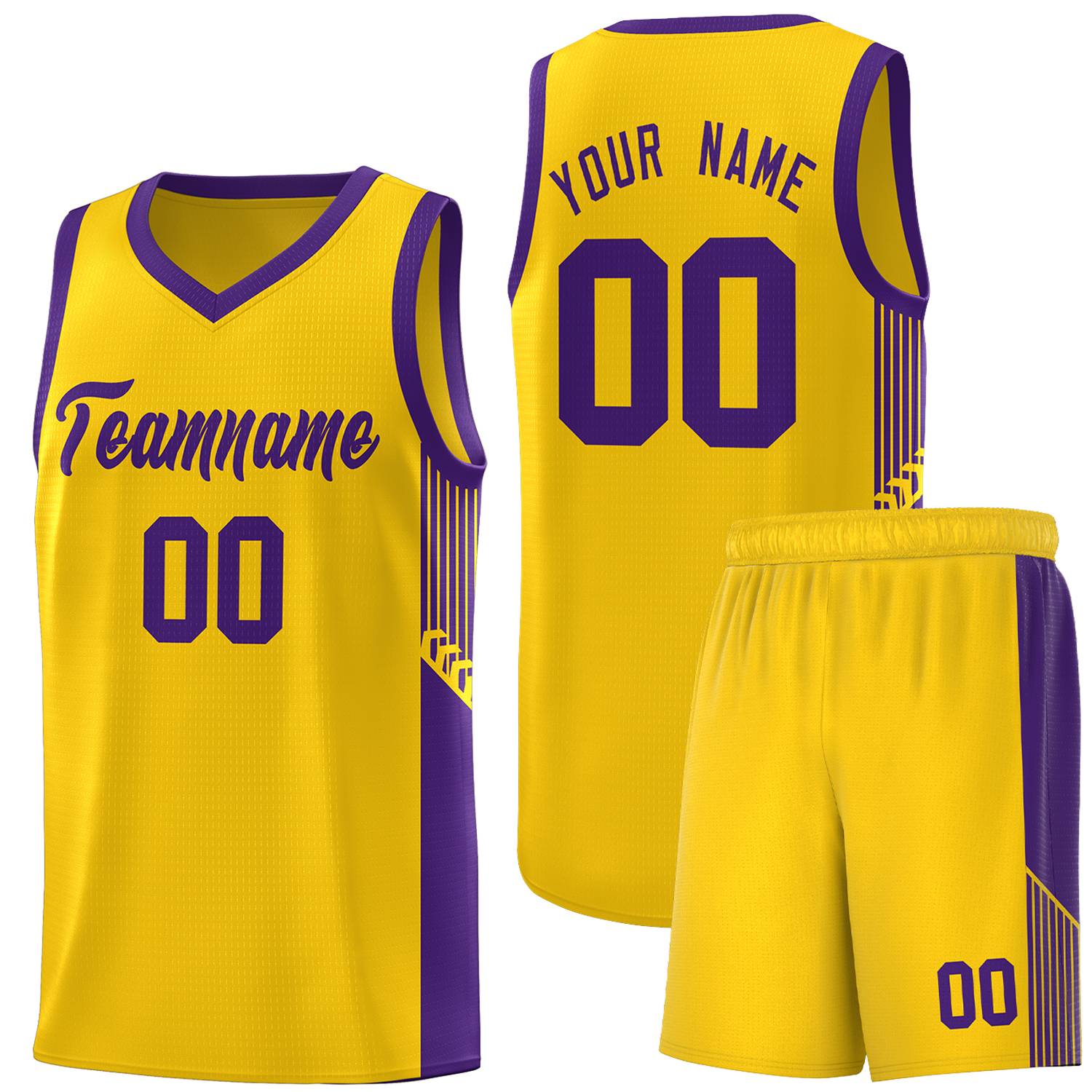 Custom Gold Purple Side Stripe Fashion Sports Uniform Basketball Jersey