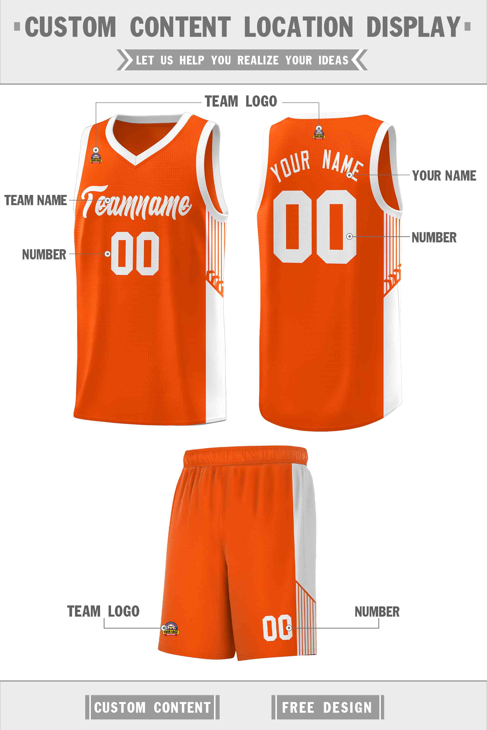 Custom Orange White Side Stripe Fashion Sports Uniform Basketball Jersey