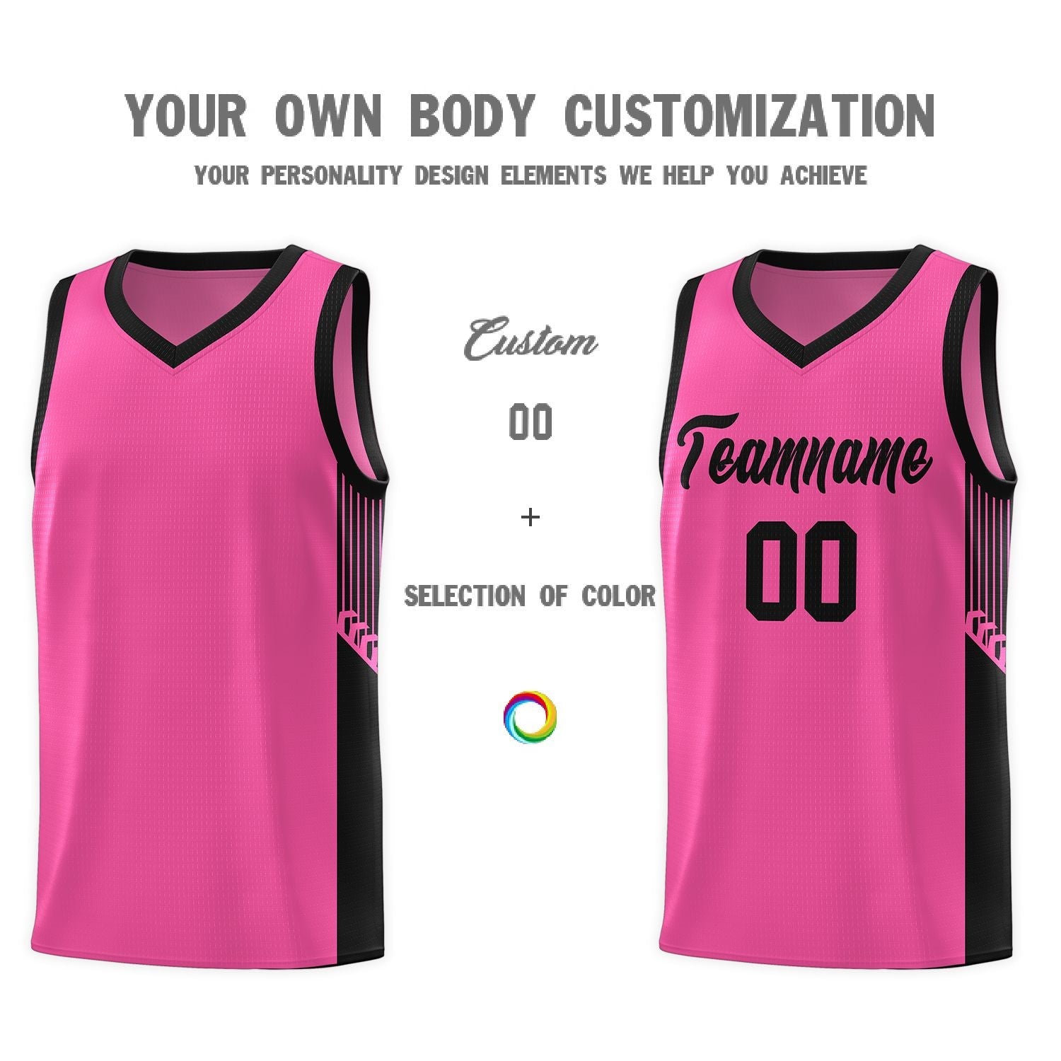 Custom Pink Black Side Stripe Fashion Sports Uniform Basketball Jersey