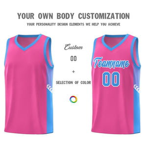 Custom Pink Powder Blue-White Side Stripe Fashion Sports Uniform Basketball Jersey