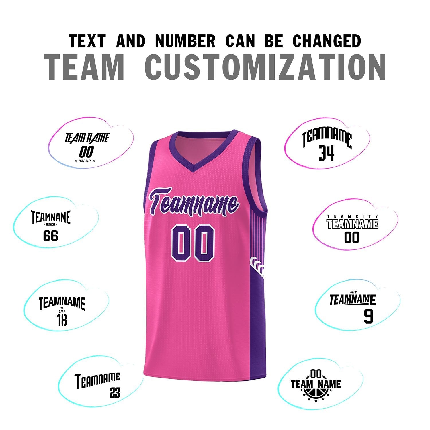 Custom Pink Purple-White Side Stripe Fashion Sports Uniform Basketball Jersey