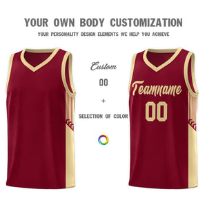 Custom Crimson Khaki Side Stripe Fashion Sports Uniform Basketball Jersey