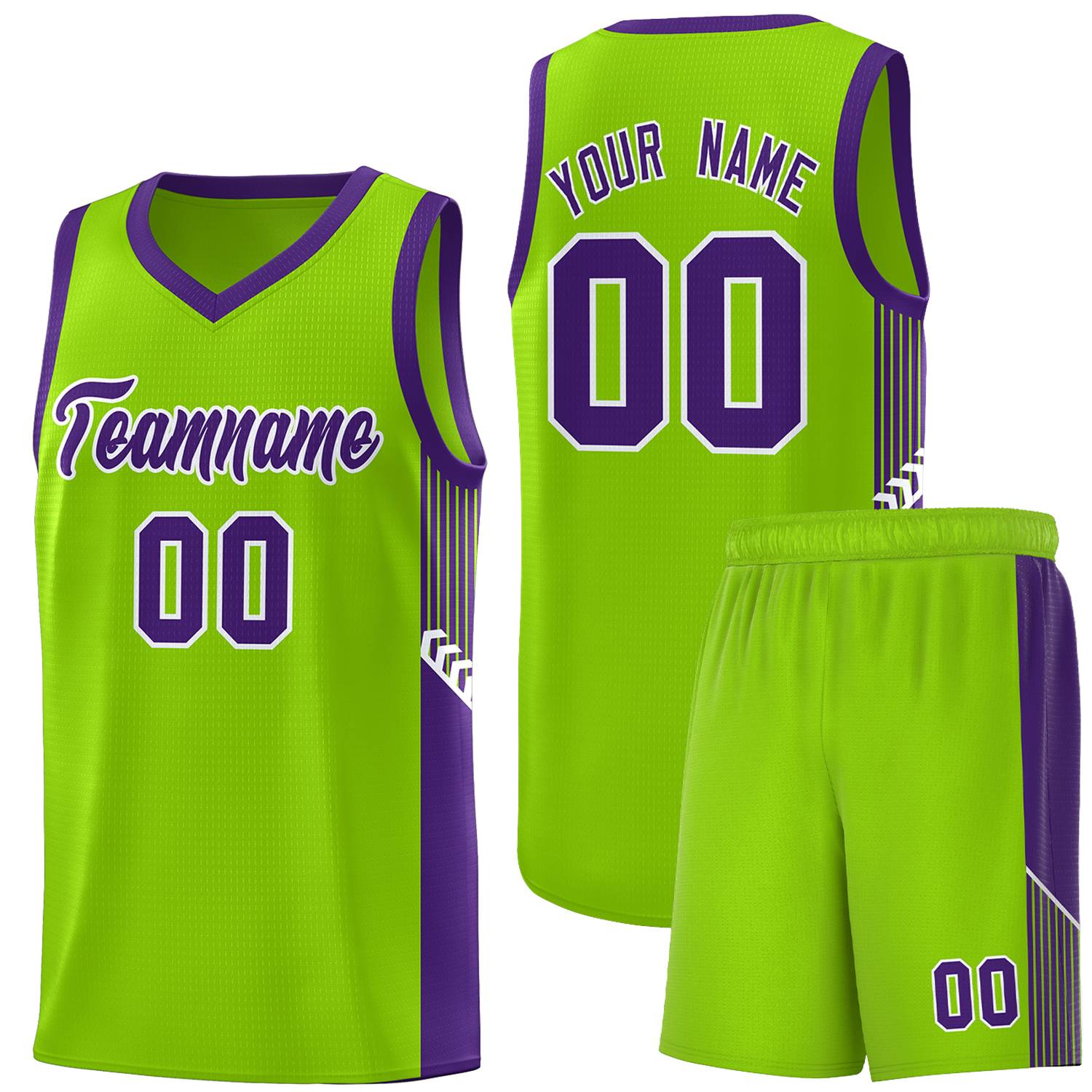 Custom Neon Green Purple-White Side Stripe Fashion Sports Uniform Basketball Jersey