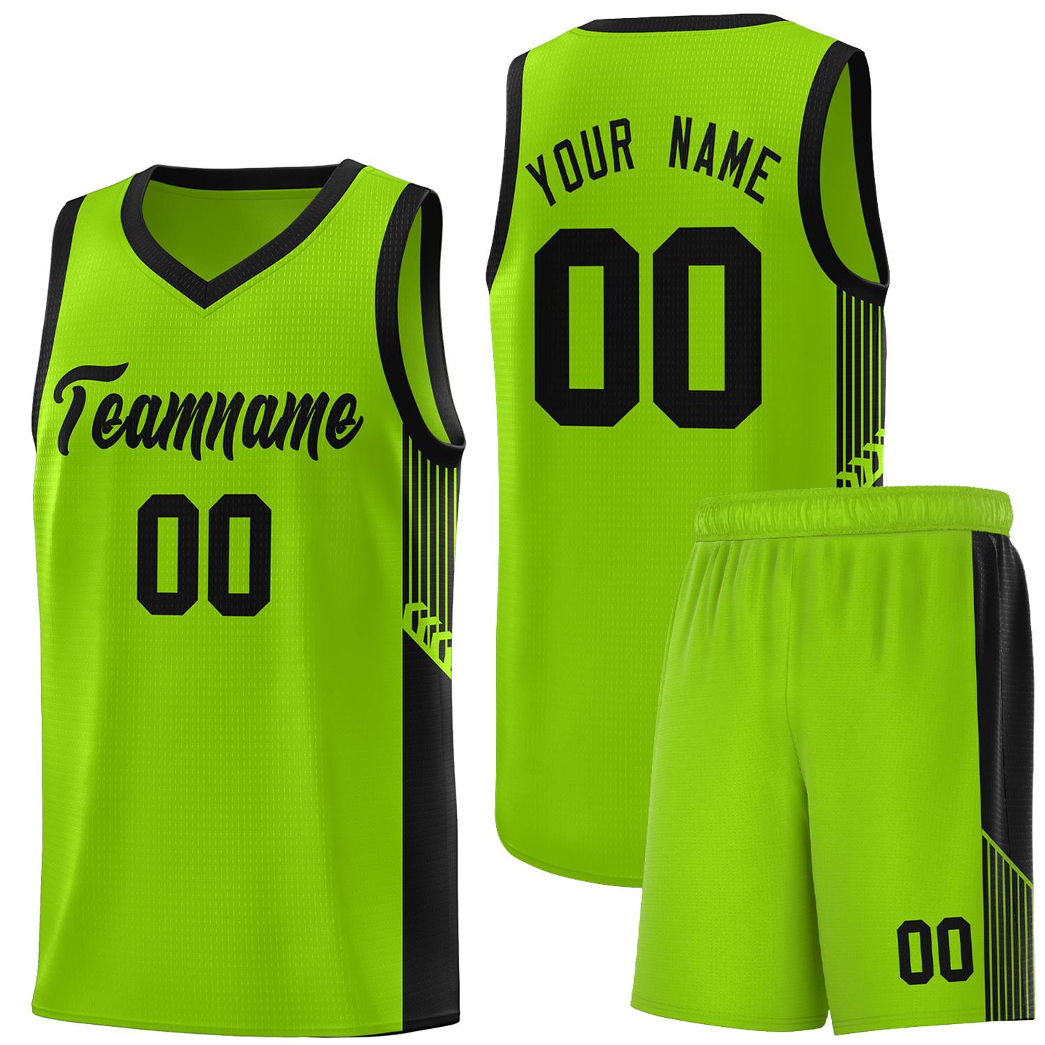 Custom Neon Green Black Side Stripe Fashion Sports Uniform Basketball Jersey