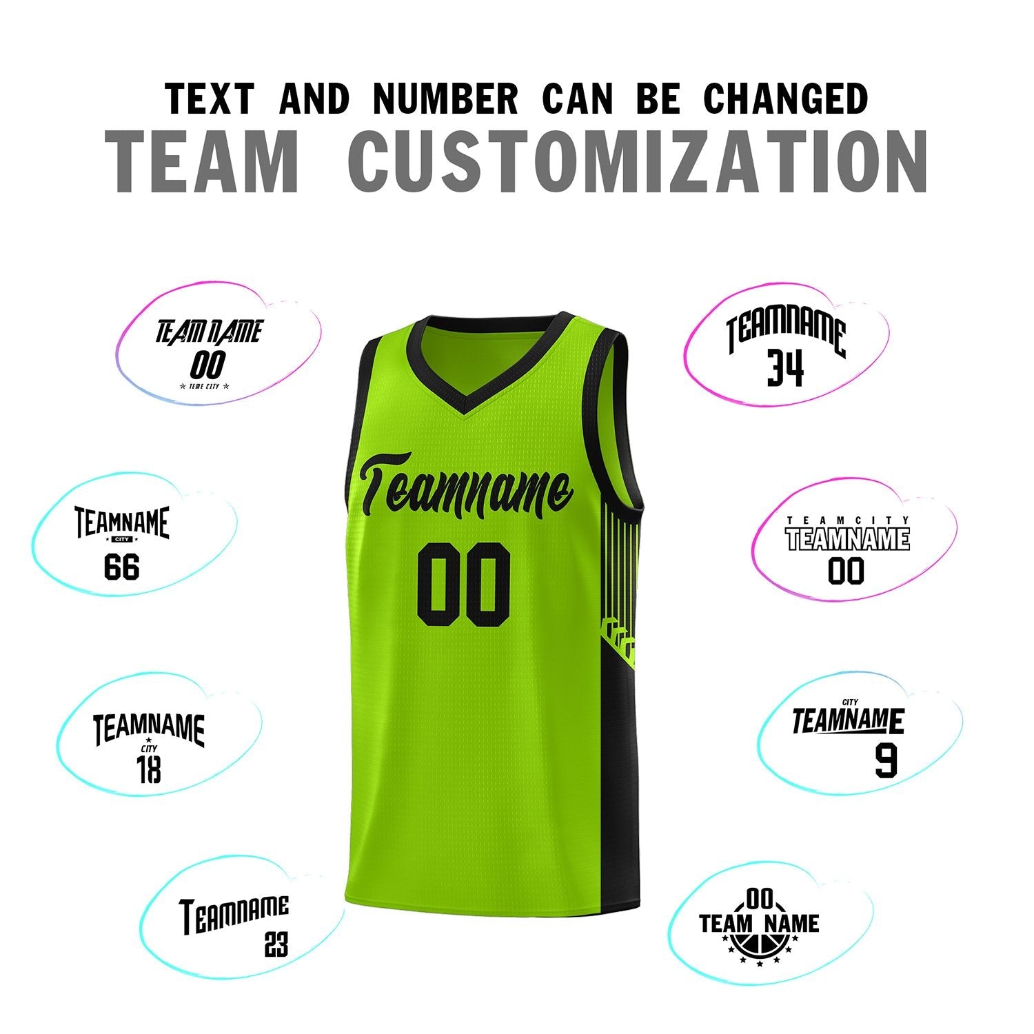 Custom Neon Green Black Side Stripe Fashion Sports Uniform Basketball Jersey