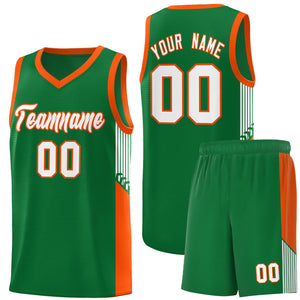 Custom Kelly Green White-Orange Side Stripe Fashion Sports Uniform Basketball Jersey