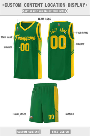 Custom Kelly Green Gold Side Stripe Fashion Sports Uniform Basketball Jersey