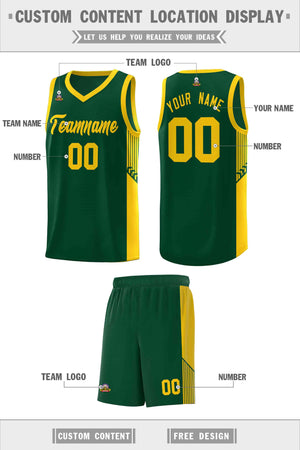 Custom Green Gold Side Stripe Fashion Sports Uniform Basketball Jersey