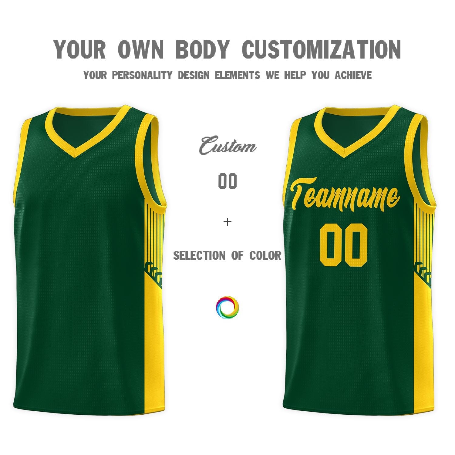 Custom Green Gold Side Stripe Fashion Sports Uniform Basketball Jersey