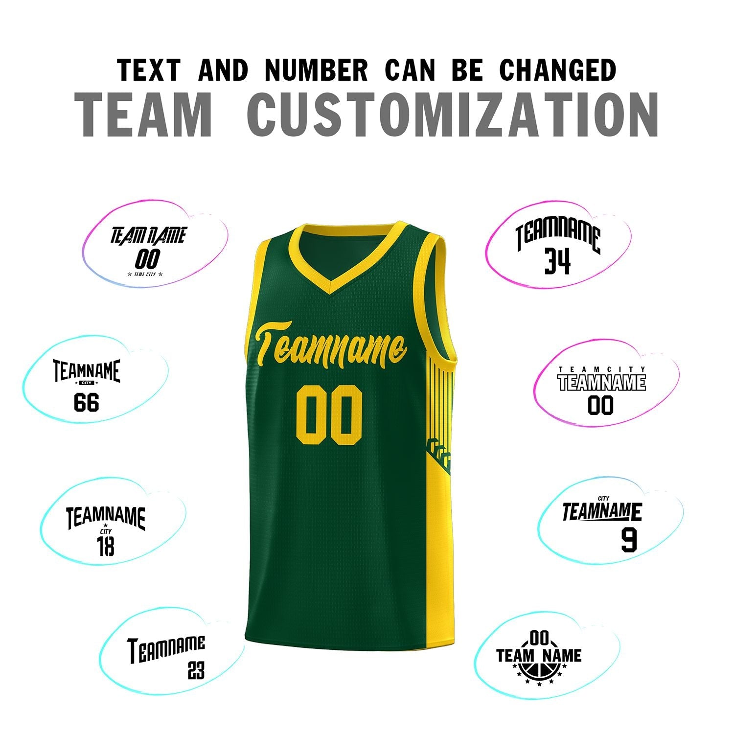 Custom Green Gold Side Stripe Fashion Sports Uniform Basketball Jersey