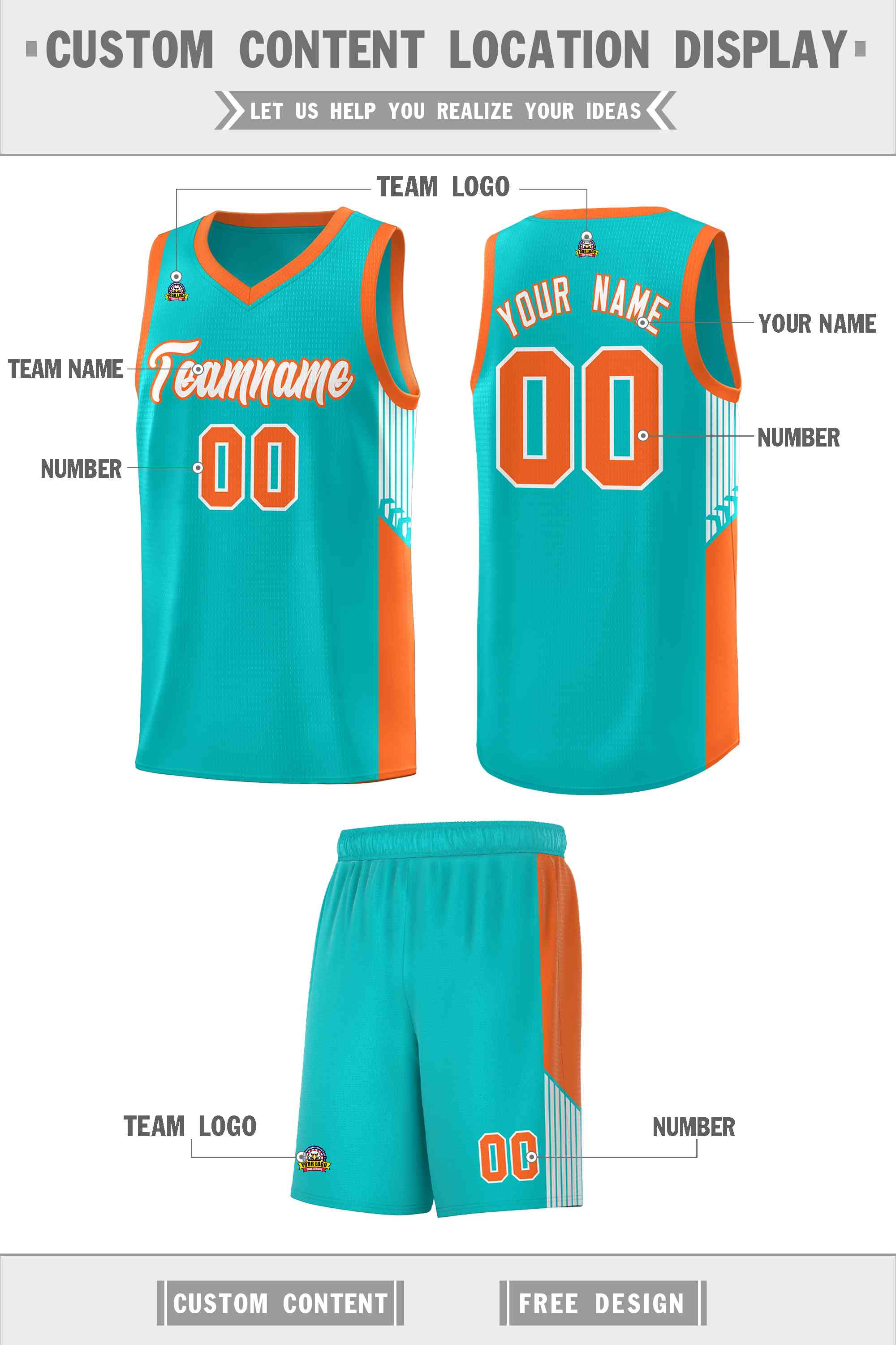 Custom Green White-Orange Side Stripe Fashion Sports Uniform Basketball Jersey