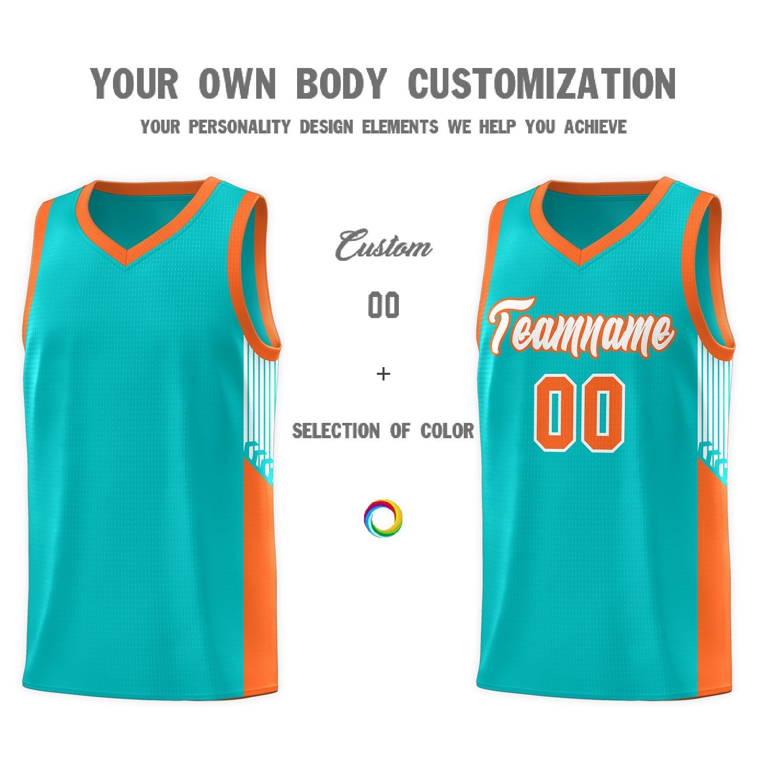 Custom Green White-Orange Side Stripe Fashion Sports Uniform Basketball Jersey