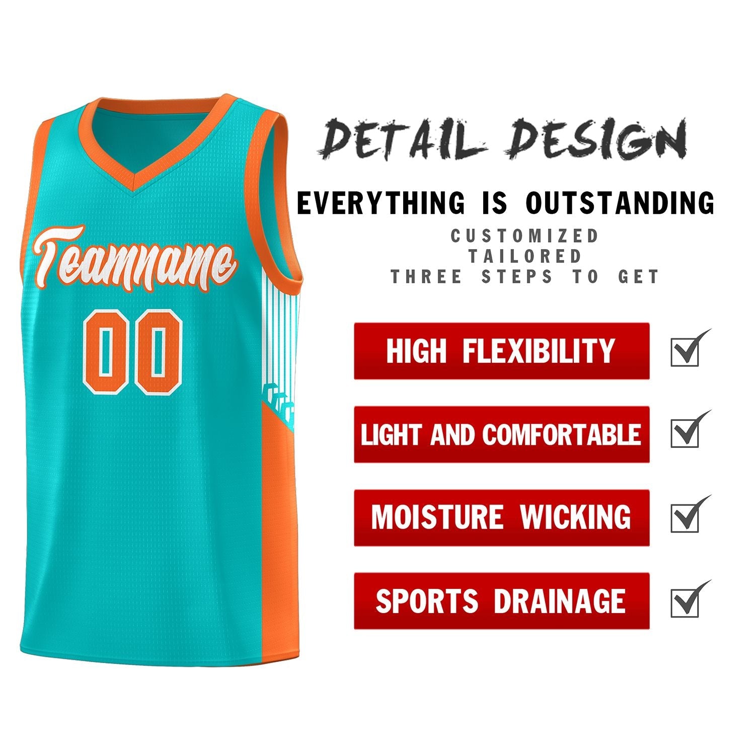 Custom Green White-Orange Side Stripe Fashion Sports Uniform Basketball Jersey