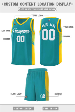 Custom Aqua White Side Stripe Fashion Sports Uniform Basketball Jersey