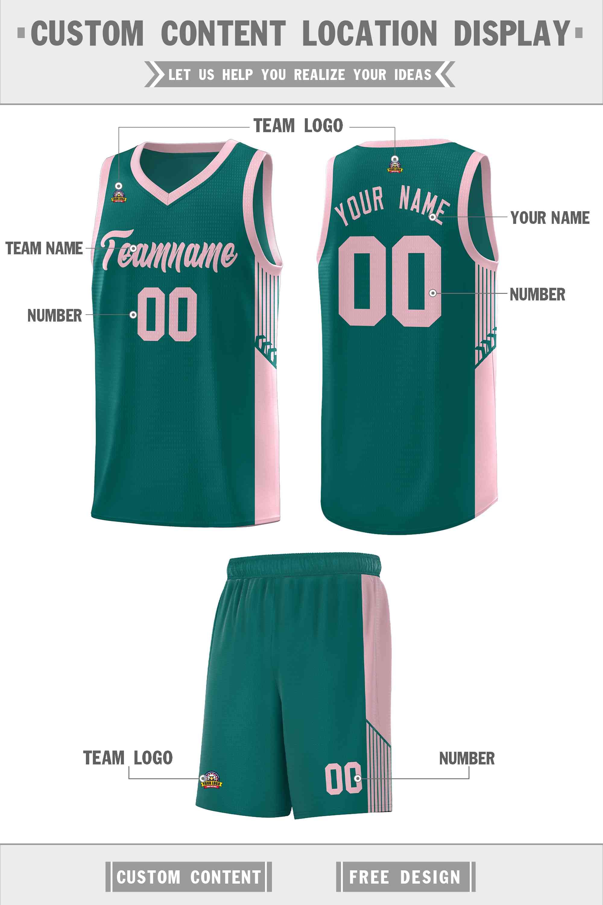 Custom Aqua Pink Side Stripe Fashion Sports Uniform Basketball Jersey