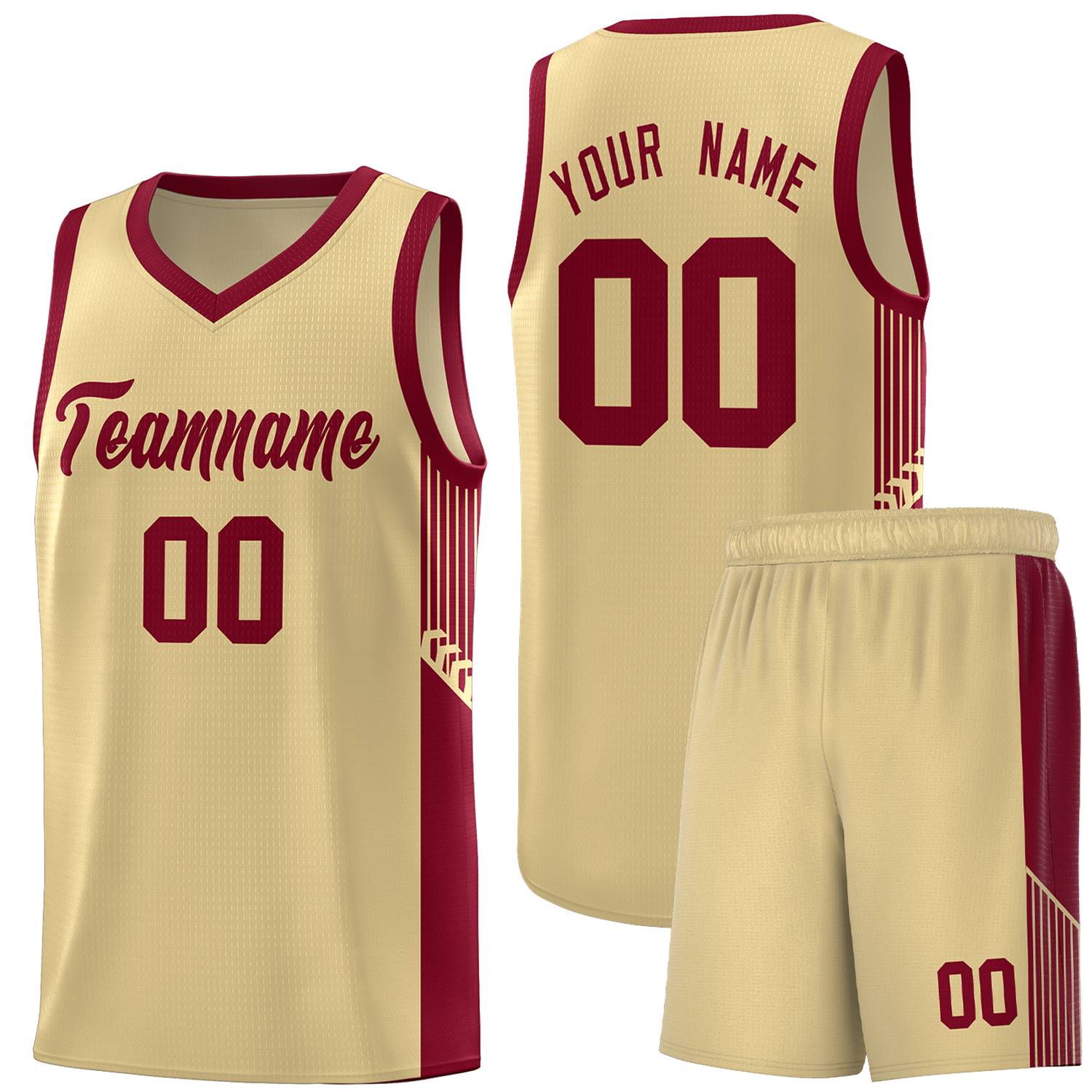 Custom Khaki Crimson Side Stripe Fashion Sports Uniform Basketball Jersey