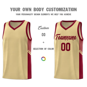 Custom Khaki Crimson Side Stripe Fashion Sports Uniform Basketball Jersey