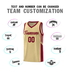 Custom Khaki Crimson Side Stripe Fashion Sports Uniform Basketball Jersey