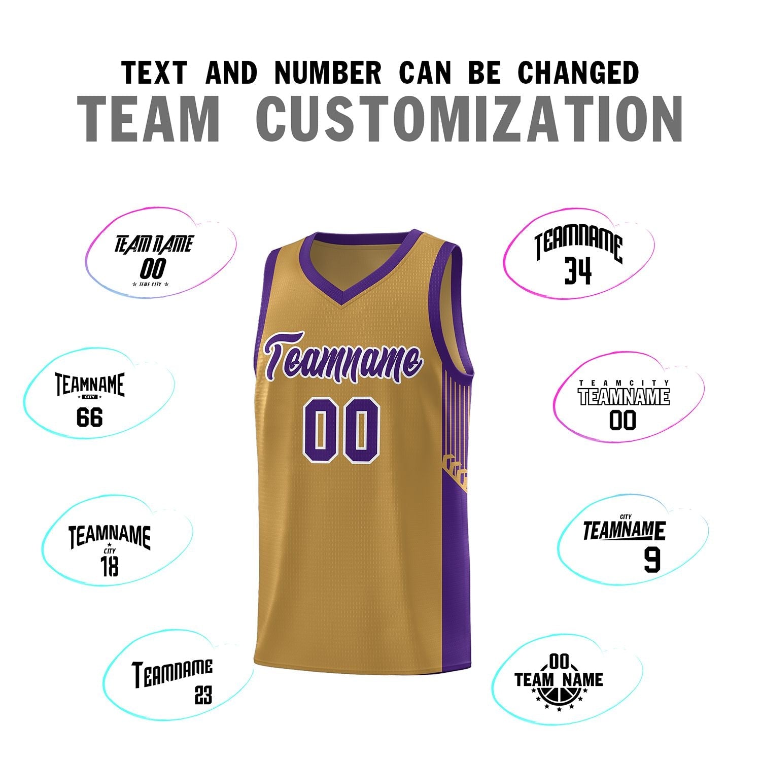 Custom Old Gold Purple-White Side Stripe Fashion Sports Uniform Basketball Jersey