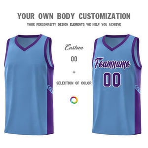 Custom Light Blue Purple-White Side Stripe Fashion Sports Uniform Basketball Jersey