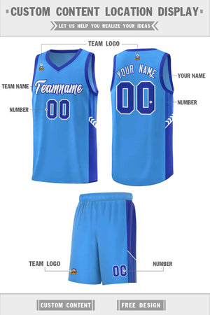 Custom Powder Blue White-Royal Side Stripe Fashion Sports Uniform Basketball Jersey