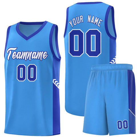 Custom Powder Blue White-Royal Side Stripe Fashion Sports Uniform Basketball Jersey
