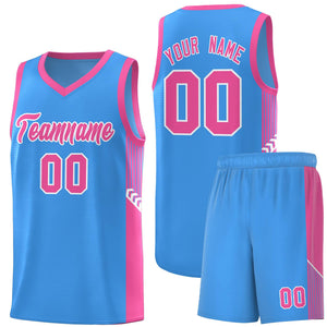 Custom Powder Blue Pink-White Side Stripe Fashion Sports Uniform Basketball Jersey