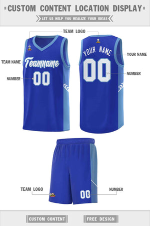 Custom Royal White-Light Blue Side Stripe Fashion Sports Uniform Basketball Jersey