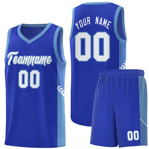 Custom Royal White-Light Blue Side Stripe Fashion Sports Uniform Basketball Jersey