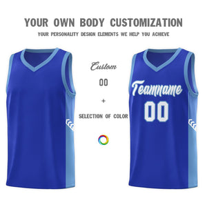 Custom Royal White-Light Blue Side Stripe Fashion Sports Uniform Basketball Jersey