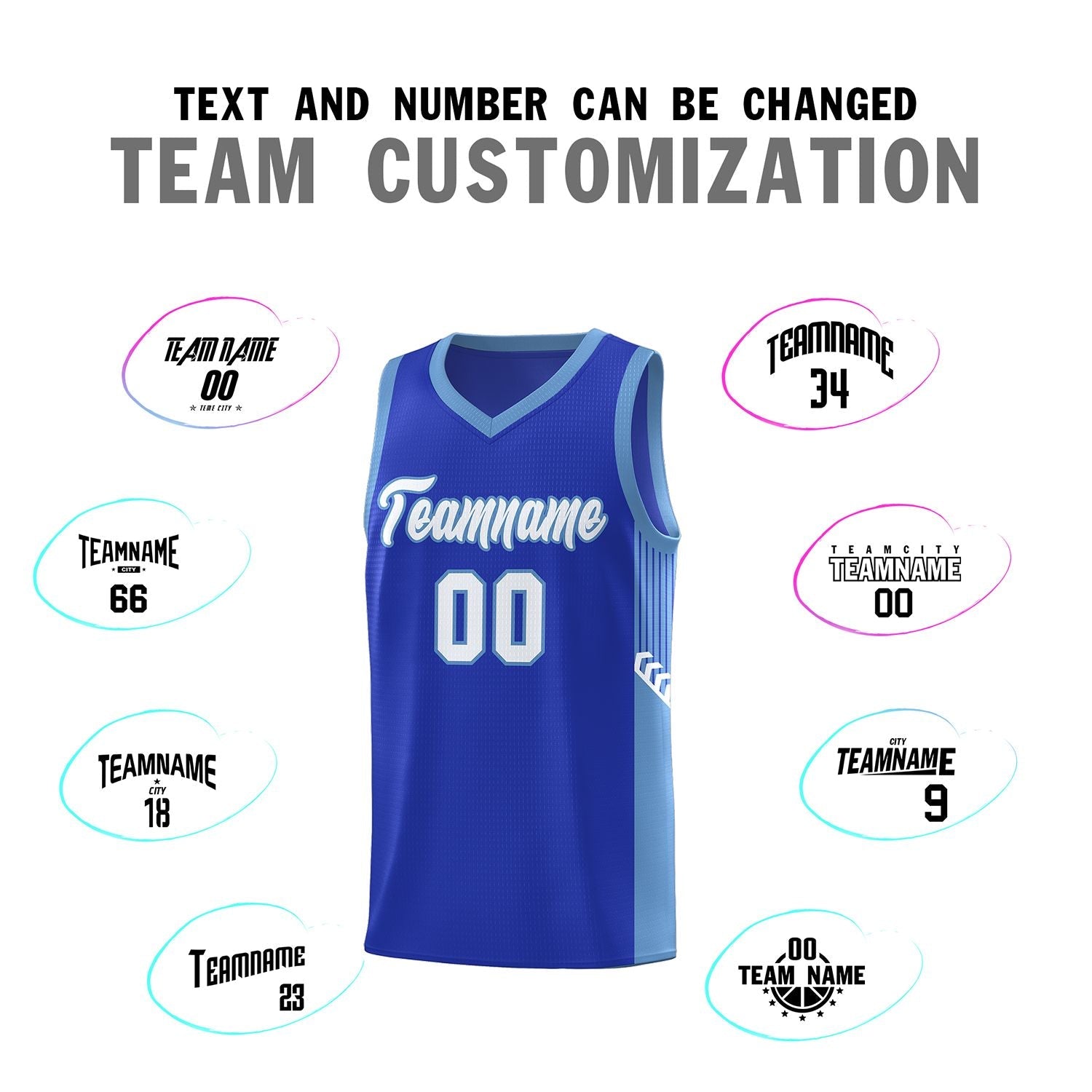 Custom Royal White-Light Blue Side Stripe Fashion Sports Uniform Basketball Jersey