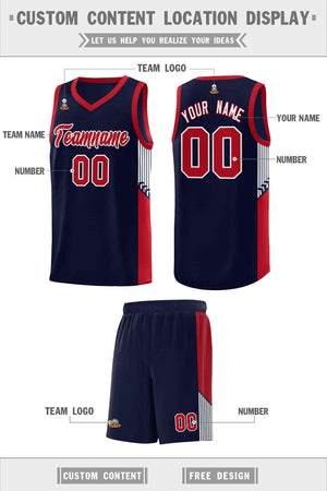 Custom Navy Red-White Side Stripe Fashion Sports Uniform Basketball Jersey